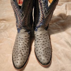 Tony Lama 9W gray ostrich skin cowboy boots